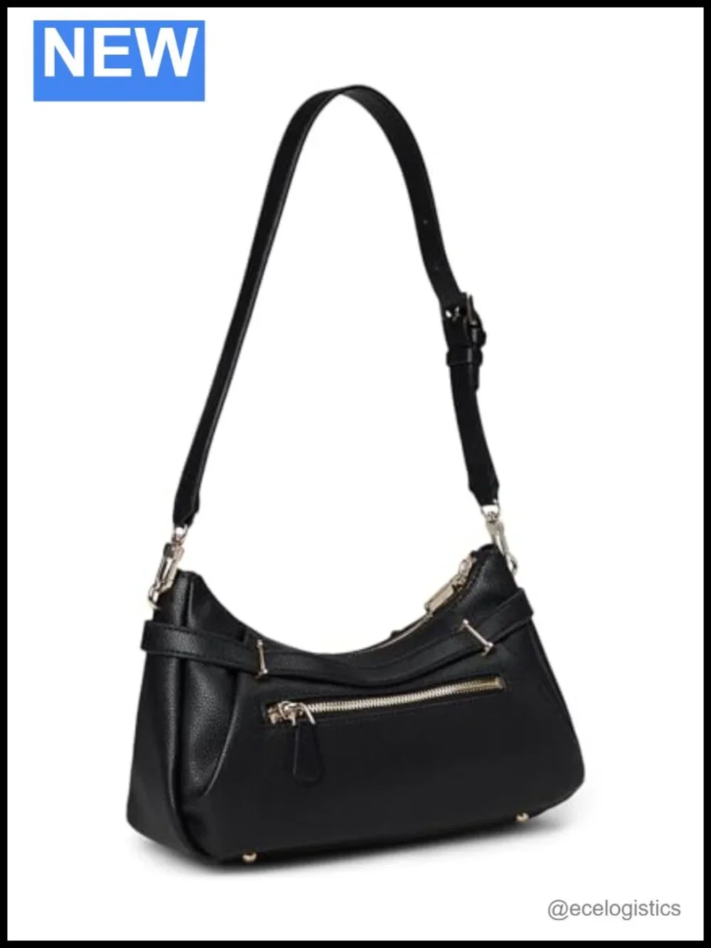 Satchel Shoulder Bag with Shiny Gold Hardware, Interior Zip Pockets